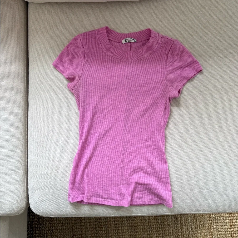 Free People Slim Crewneck Tee in Bright Pink